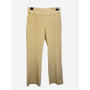 J. McLaughlin Ivy Pull‎ On Pants 4 Tan White Cabana Gingham Kick Flare Pockets